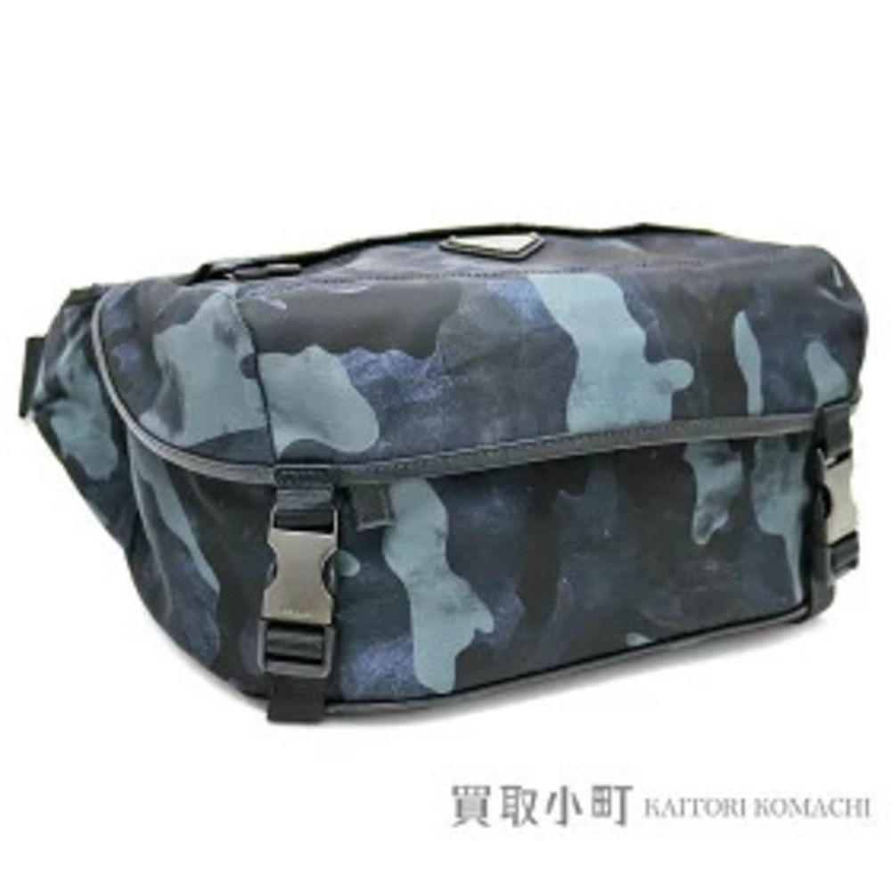 Prada Messenger Bag Camouflage Tessuto Saffiano Leather Blue Triangle Body